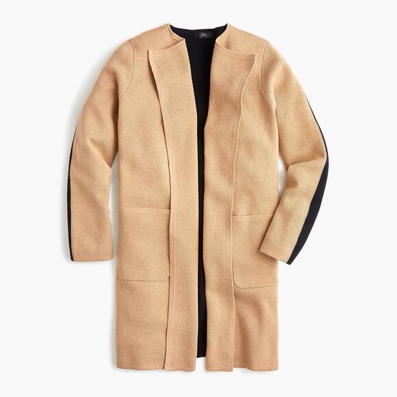 J. Crew Juliette Collarless Sweater-Blazer Tan Black Women Plus Size Relaxed Fit - Picture 1 of 9